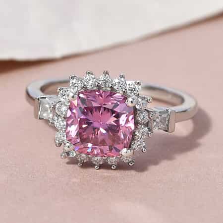 Pink Moissanite and Moissanite Cocktail Ring in Platinum Over Sterling Silver (Size 7.0) 2.10 ctw image number 1