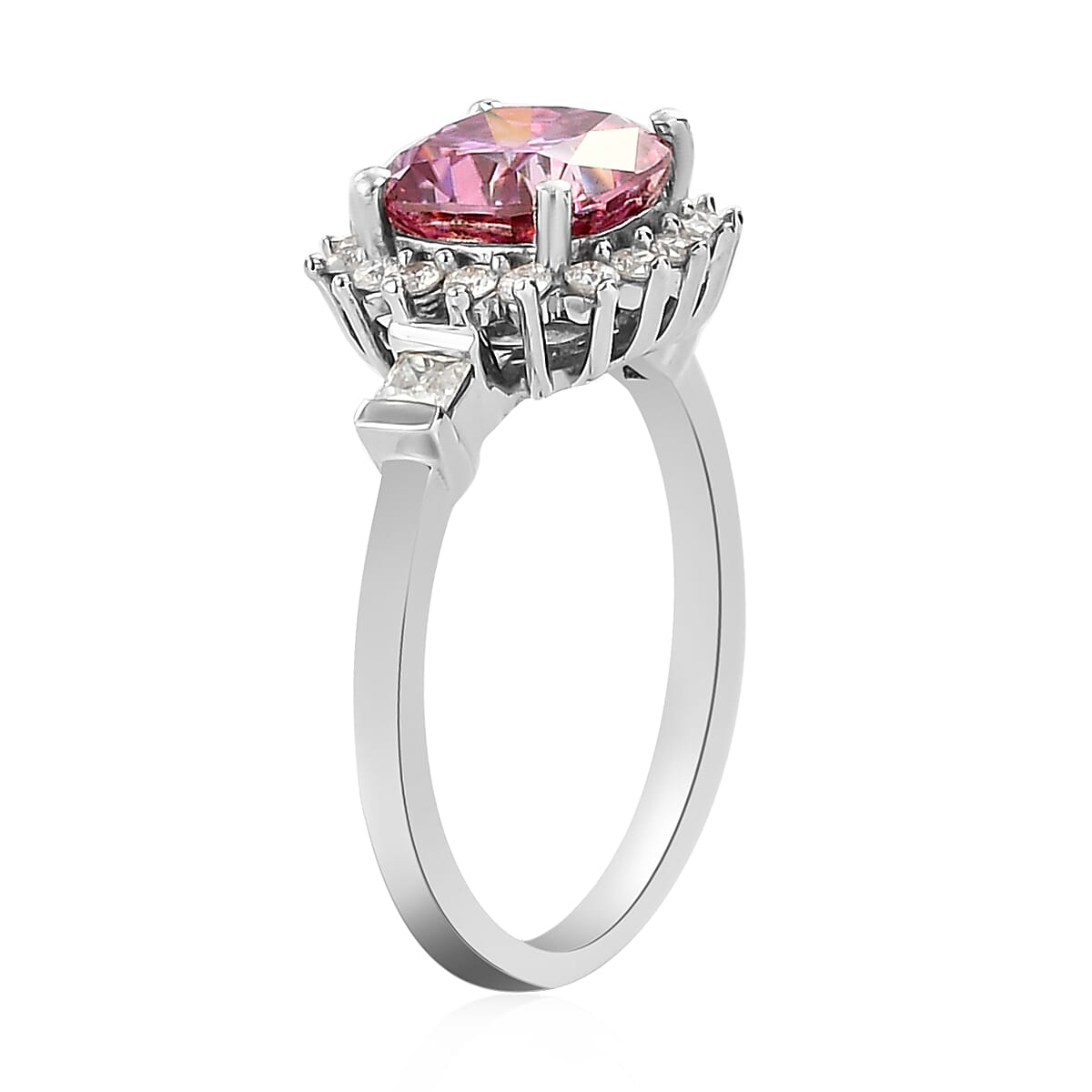 Pink Moissanite and Moissanite Cocktail Ring in Platinum Over Sterling Silver (Size 8.0) 2.10 ctw image number 3