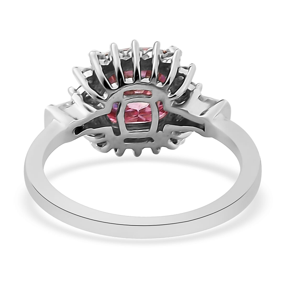 Pink Moissanite and Moissanite Cocktail Ring in Platinum Over Sterling Silver (Size 8.0) 2.10 ctw image number 4