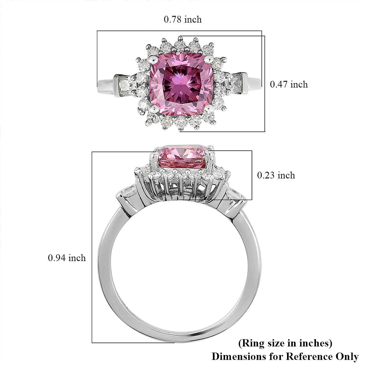 Pink Moissanite and Moissanite Cocktail Ring in Platinum Over Sterling Silver (Size 8.0) 2.10 ctw image number 5