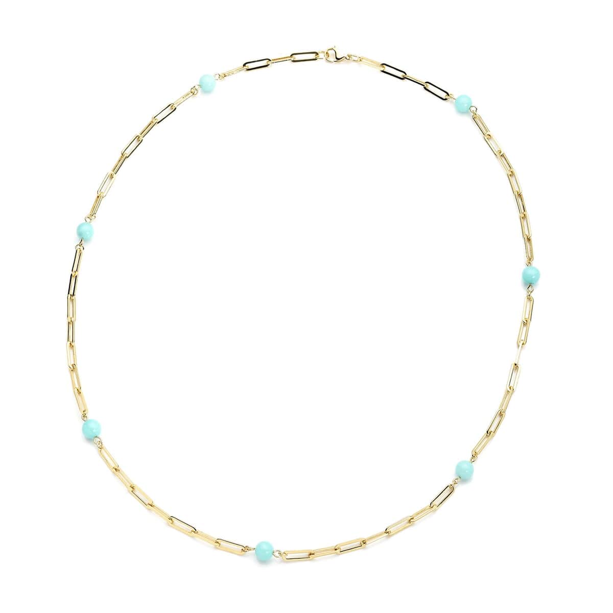 Amazonite 7-9mm Beaded Paper Clip Station Necklace (28 Inches) in ION Plated YG Stainless Steel 17.50 ctw | Tarnish-Free, Waterproof, Sweat Proof Jewelry image number 0