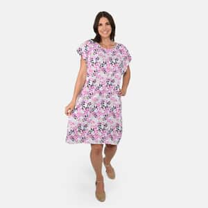 Tamsy Pink Leaves Print Pattern Kaftan (One Size Fit Most)