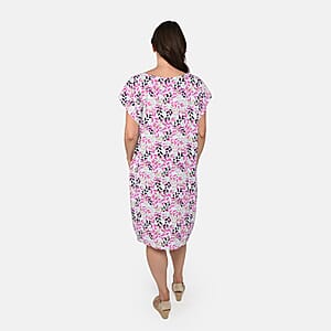 Tamsy Pink Leaves Print Pattern Kaftan (One Size Fit Most)