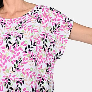 Tamsy Pink Leaves Print Pattern Kaftan (One Size Fit Most)