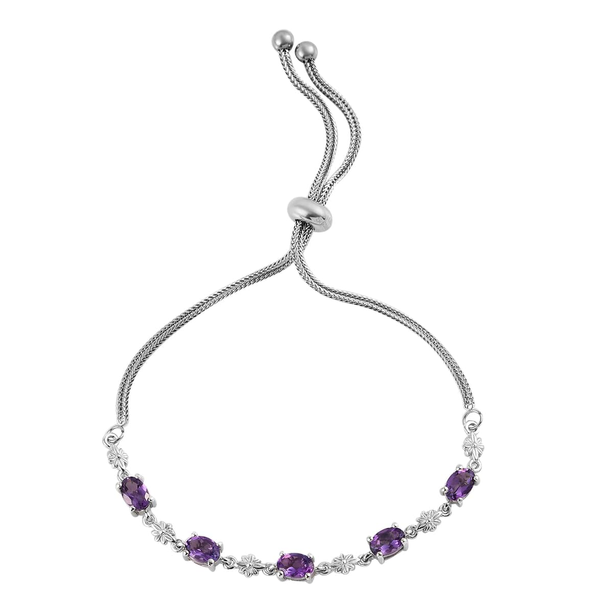 Amethyst Bolo Bracelet in Platinum Over Sterling Silver and Stainless Steel 2.10 ctw image number 0
