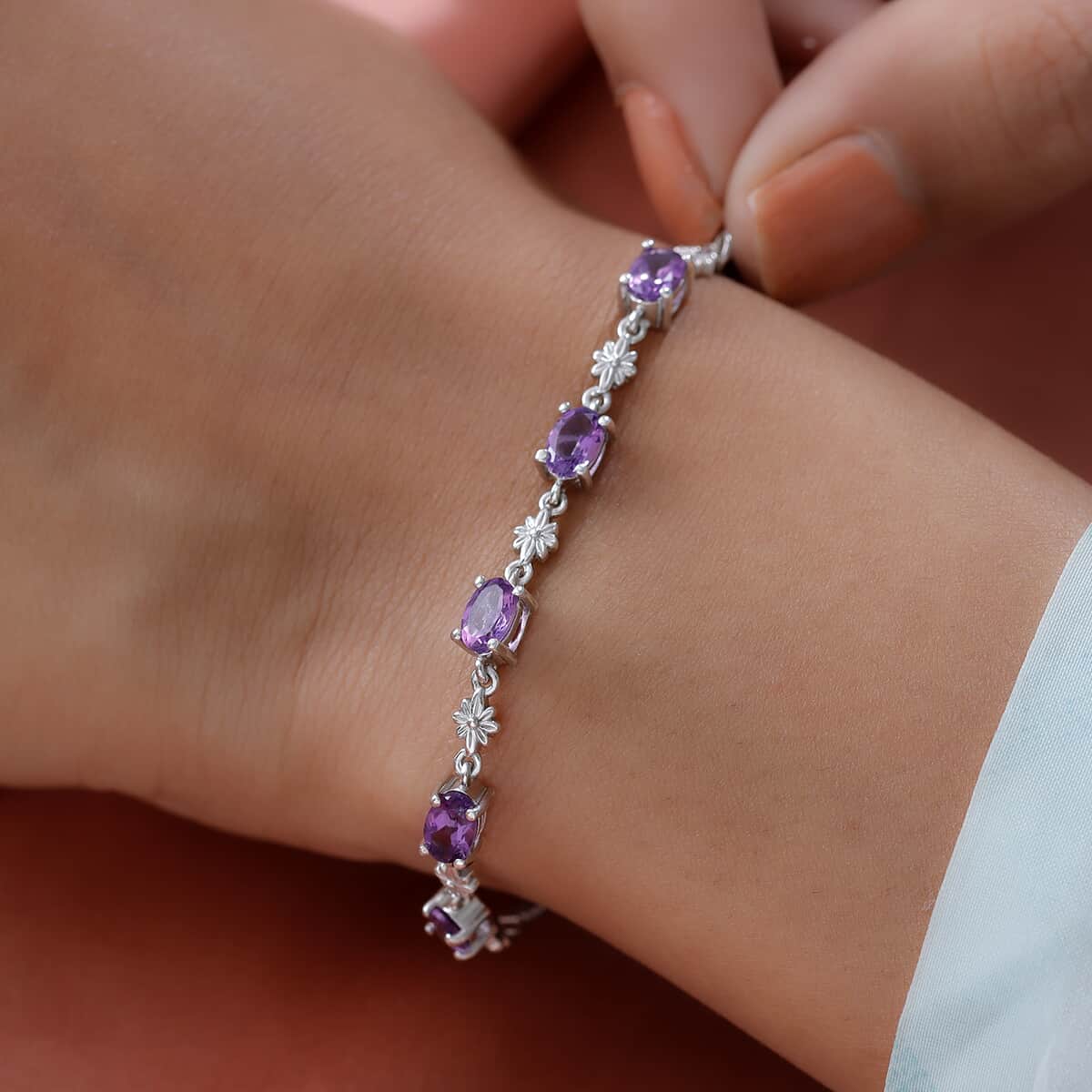 Amethyst Bolo Bracelet in Platinum Over Sterling Silver and Stainless Steel 2.10 ctw image number 1