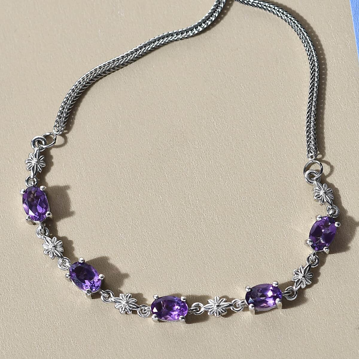 Amethyst Bolo Bracelet in Platinum Over Sterling Silver and Stainless Steel 2.10 ctw image number 3