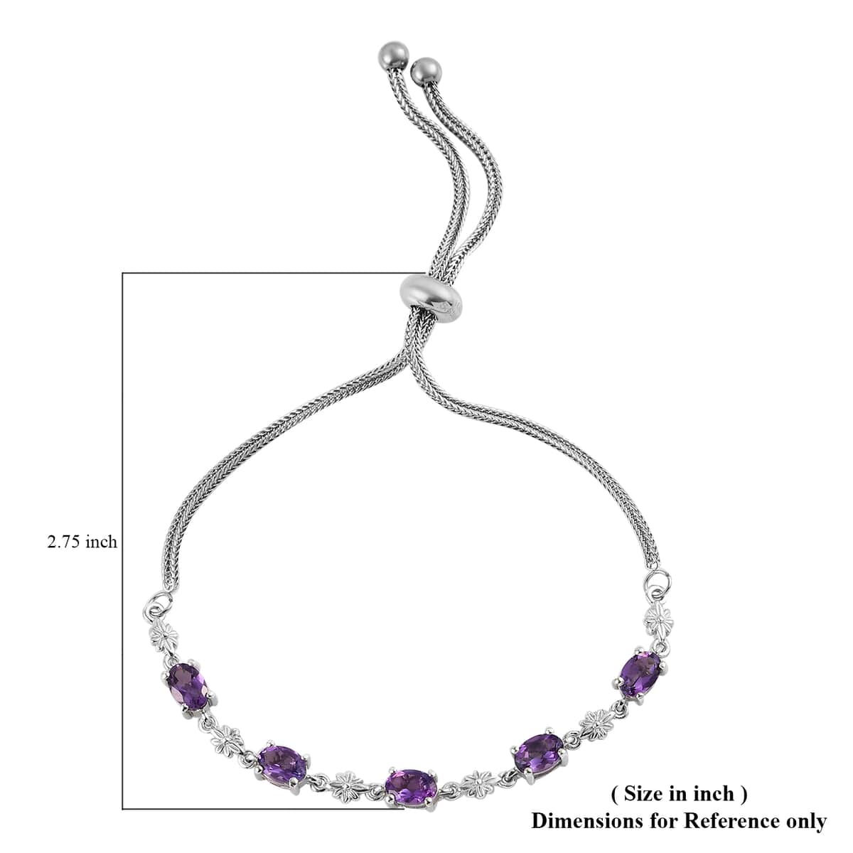 Amethyst Bolo Bracelet in Platinum Over Sterling Silver and Stainless Steel 2.10 ctw image number 6