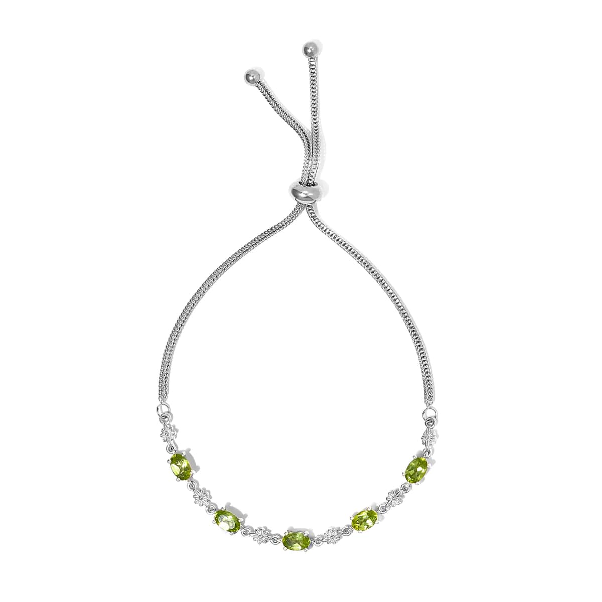 Peridot Bolo Bracelet in Platinum Over Sterling Silver and Stainless Steel 2.50 ctw image number 0