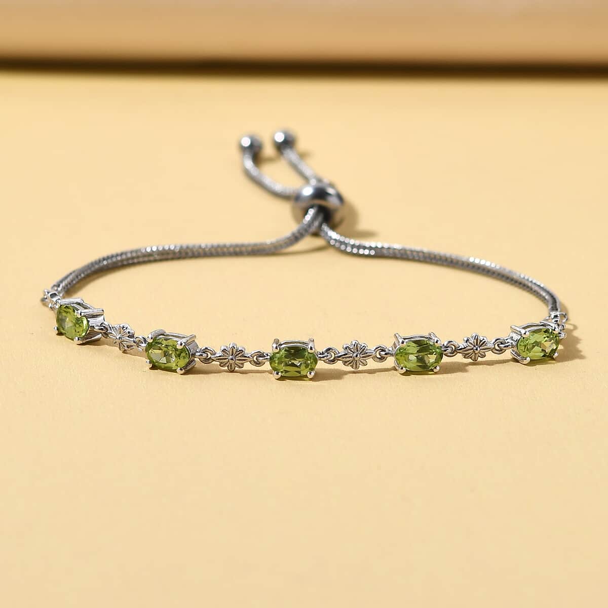 Peridot Bolo Bracelet in Platinum Over Sterling Silver and Stainless Steel 2.50 ctw image number 3