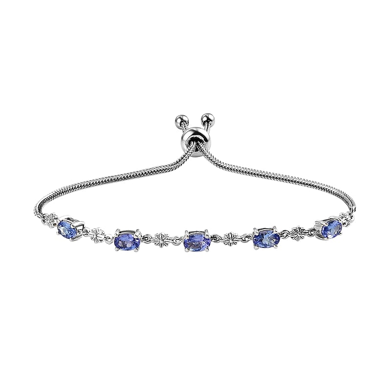 Tanzanite Bolo Bracelet in Platinum Over Sterling Silver and Stainless Steel 2.15 ctw