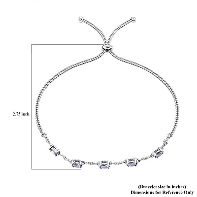 Tanzanite Bolo Bracelet in Platinum Over Sterling Silver and Stainless Steel 2.15 ctw