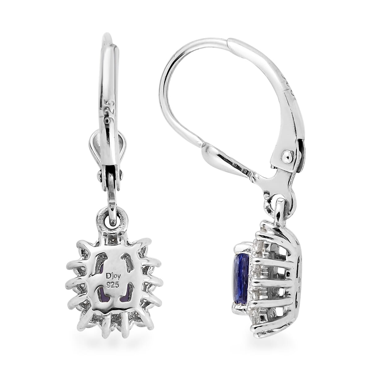 Tanzanite and Natural White Zircon Lever Back Earrings in Platinum Over Sterling Silver 1.50 ctw image number 3