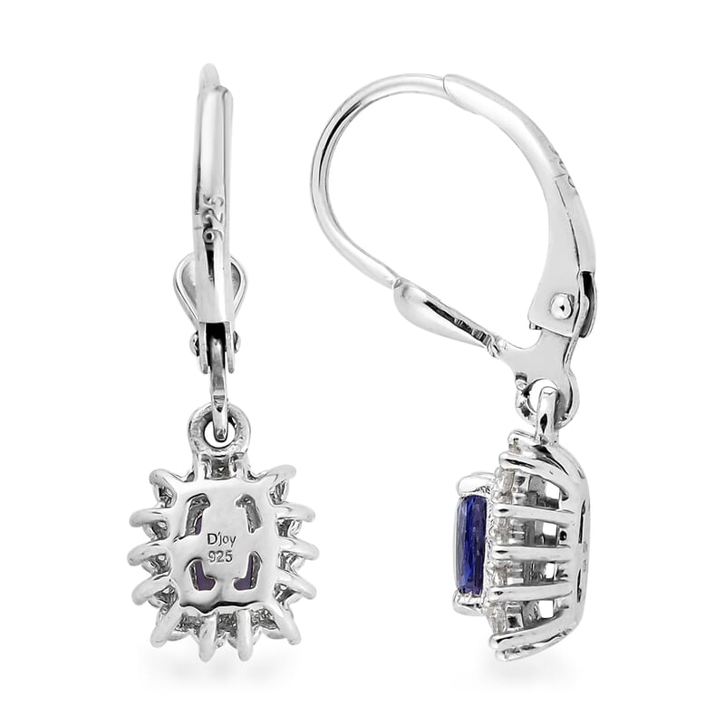 Tanzanite and Natural White Zircon Lever Back Earrings in Platinum Over Sterling Silver 1.50 ctw