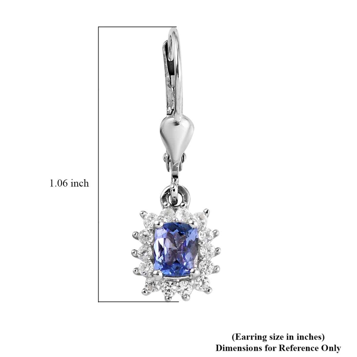 Tanzanite and Natural White Zircon Lever Back Earrings in Platinum Over Sterling Silver 1.50 ctw image number 4