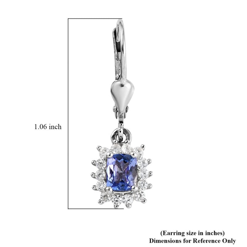 Tanzanite and Natural White Zircon Lever Back Earrings in Platinum Over Sterling Silver 1.50 ctw