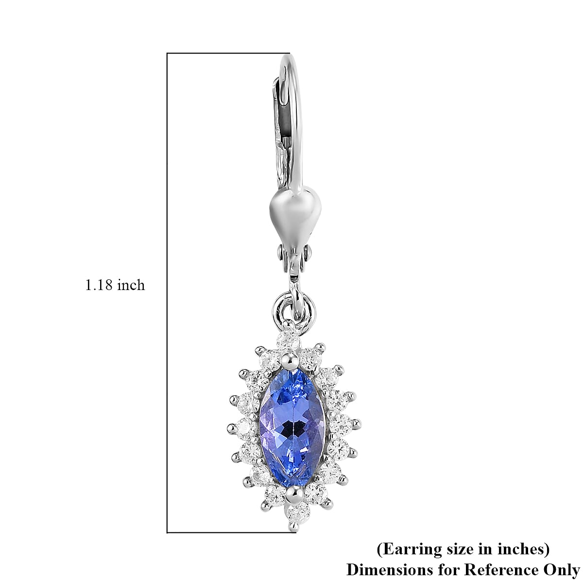Tanzanite and Natural White Zircon Lever Back Earrings in Platinum Over Sterling Silver 1.85 ctw image number 5