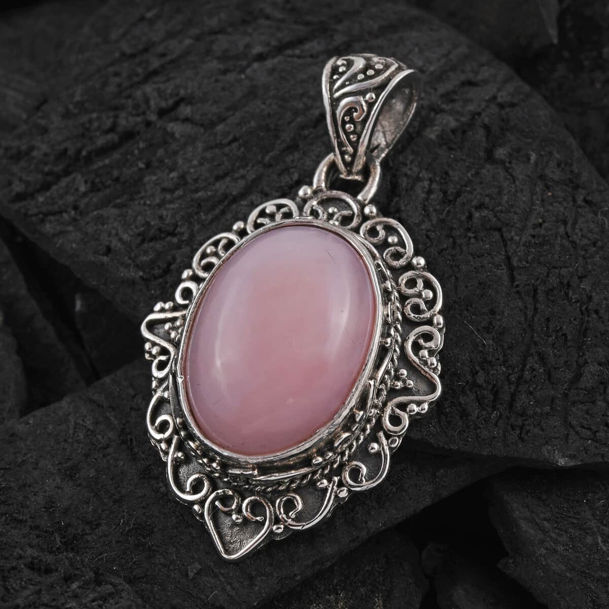 Bali Legacy Peruvian Pink Opal Pendant in Sterling Silver 8.50 ctw image number 1