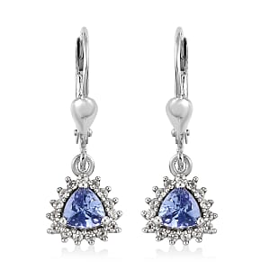 Tanzanite and Natural White Zircon Lever Back Earrings in Platinum Over Sterling Silver 1.15 ctw