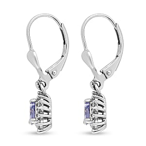 Tanzanite and Natural White Zircon Lever Back Earrings in Platinum Over Sterling Silver 1.15 ctw