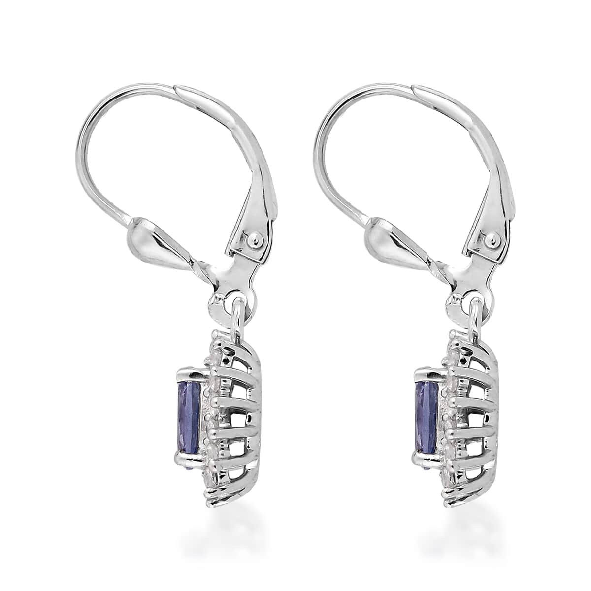 Tanzanite and Natural White Zircon Lever Back Earrings in Platinum Over Sterling Silver 1.40 ctw image number 3