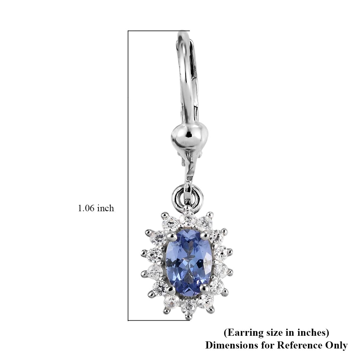 Tanzanite and Natural White Zircon Lever Back Earrings in Platinum Over Sterling Silver 1.40 ctw image number 5