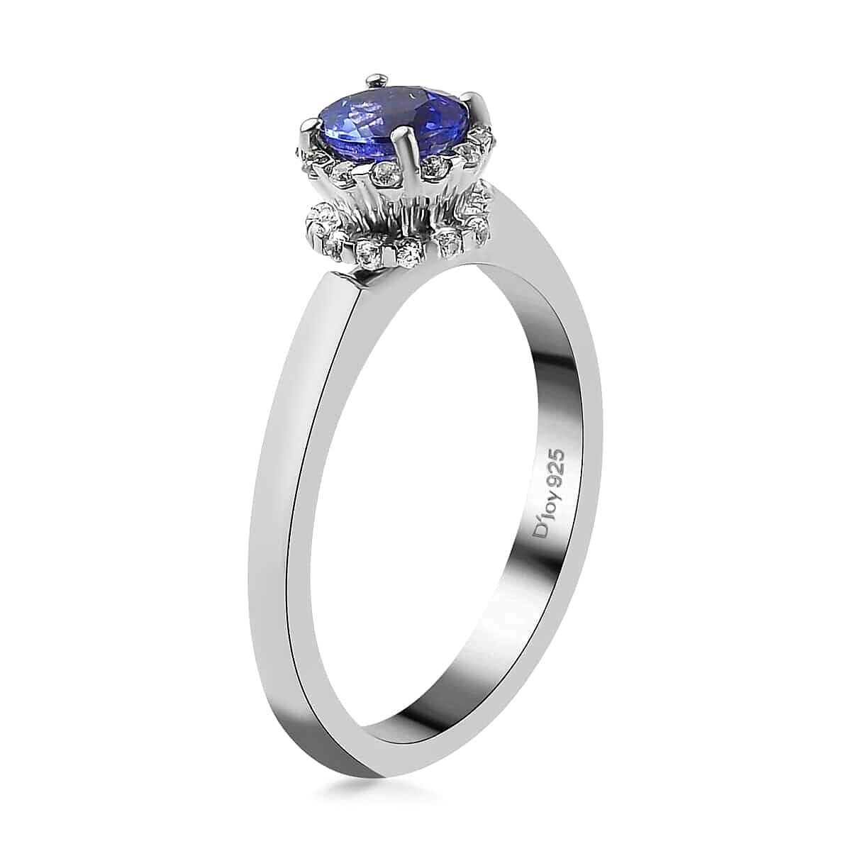 Tanzanite and White Zircon Halo Ring in Platinum Over Sterling Silver (Size 9.0) 1.00 ctw image number 3