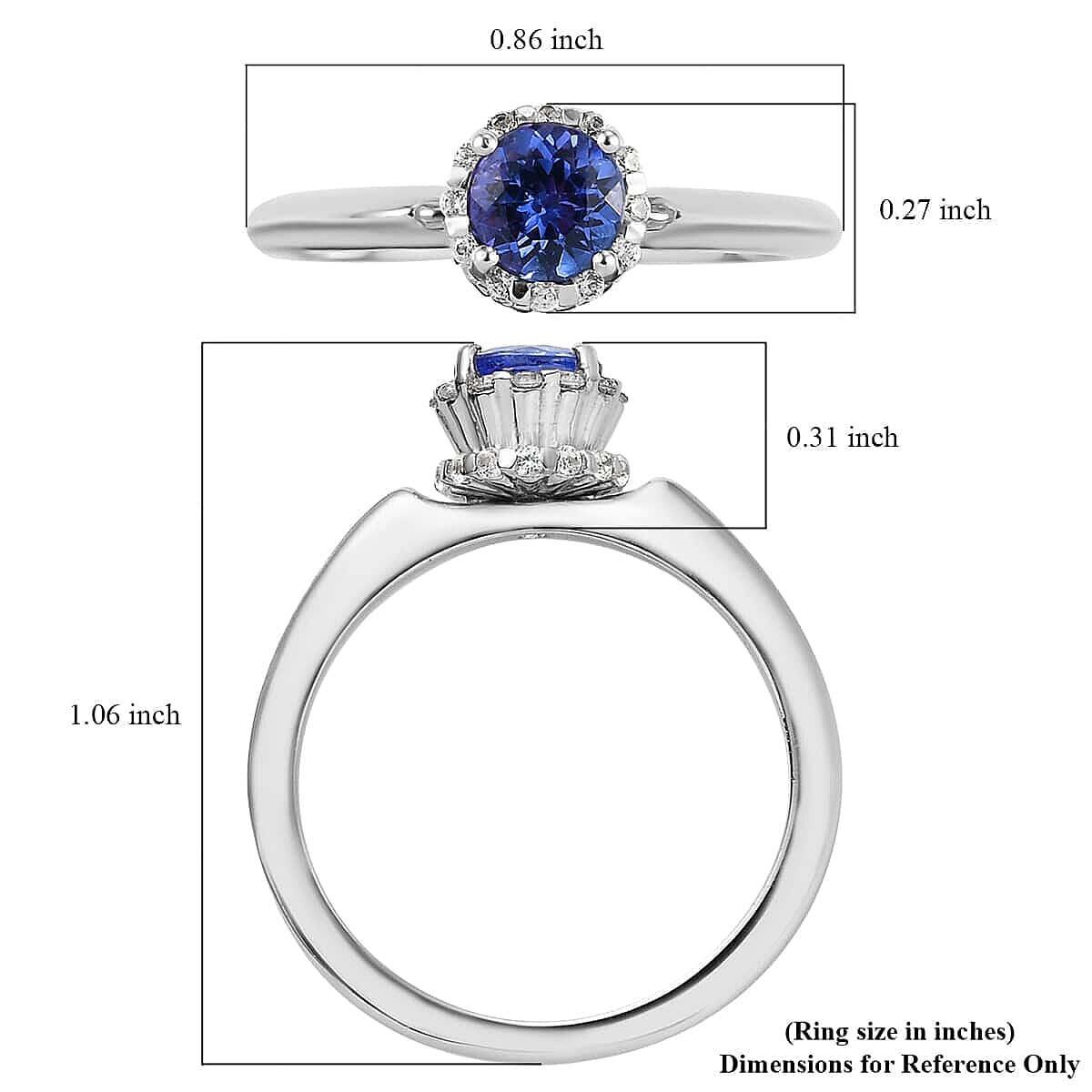 Tanzanite and White Zircon Halo Ring in Platinum Over Sterling Silver (Size 9.0) 1.00 ctw image number 5