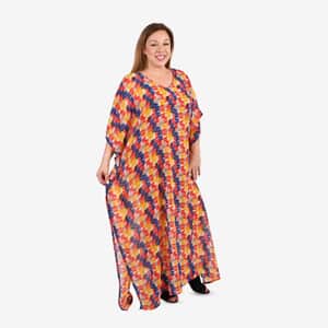 Tamsy Multi Color Georgette V-neck Long Kaftan - One Size Fits Most