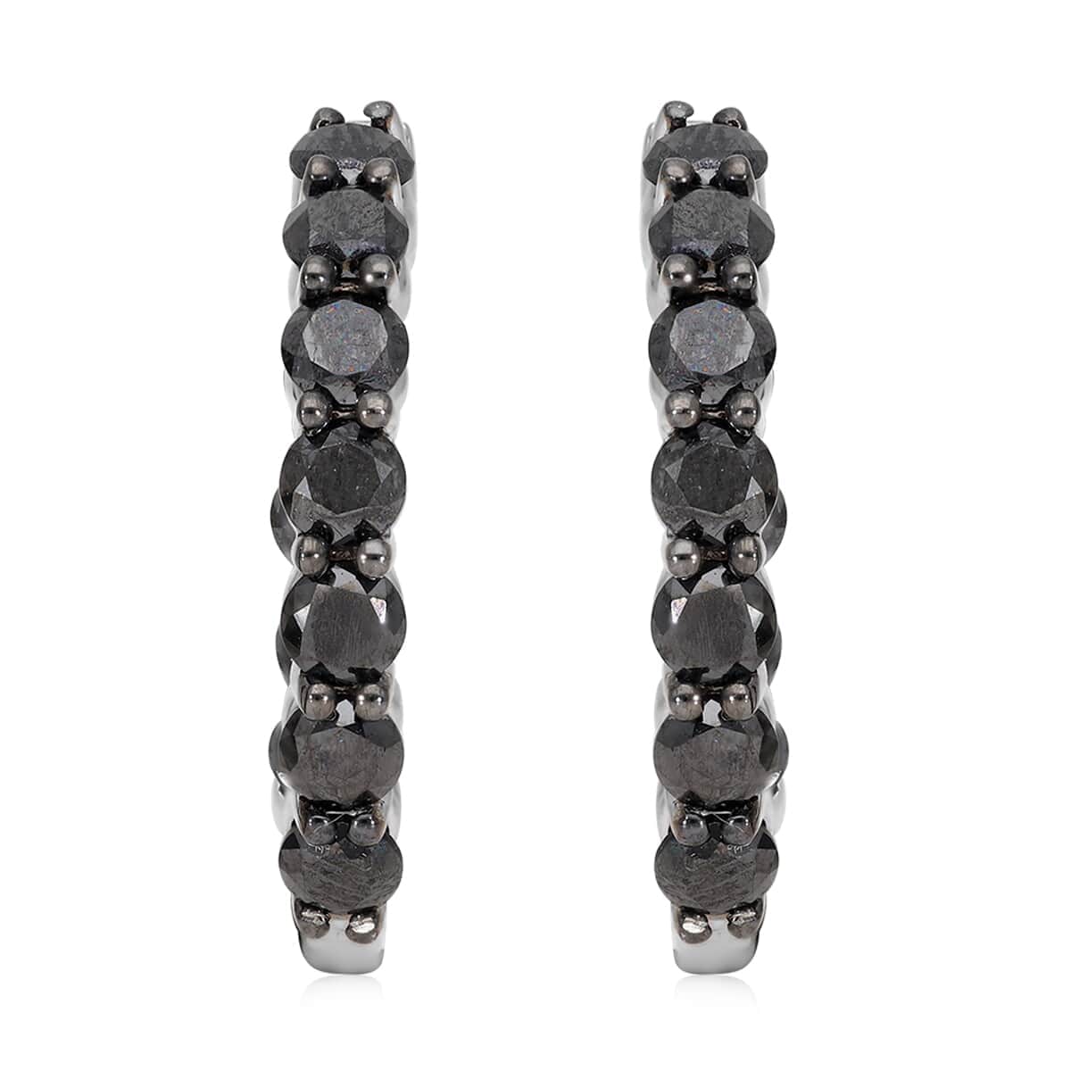 Premium Black Diamond Hoop Earrings in Platinum Over Sterling Silver 2.00 ctw image number 0