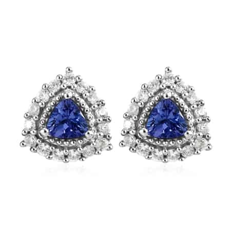 Tanzanite and Natural White Zircon Halo Stud Earrings in Platinum Over Sterling Silver 1.15 ctw image number 0