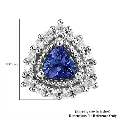 Tanzanite and Natural White Zircon Halo Stud Earrings in Platinum Over Sterling Silver 1.15 ctw