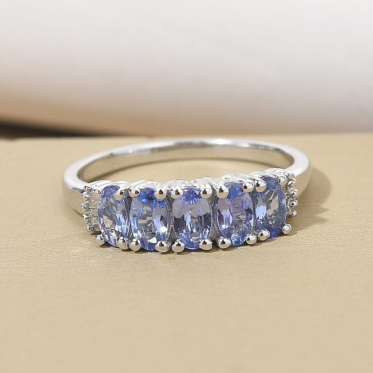 Tanzanite and Diamond 5 Stone Ring in Platinum Over Sterling Silver (Size 7.0) 1.15 ctw image number 1
