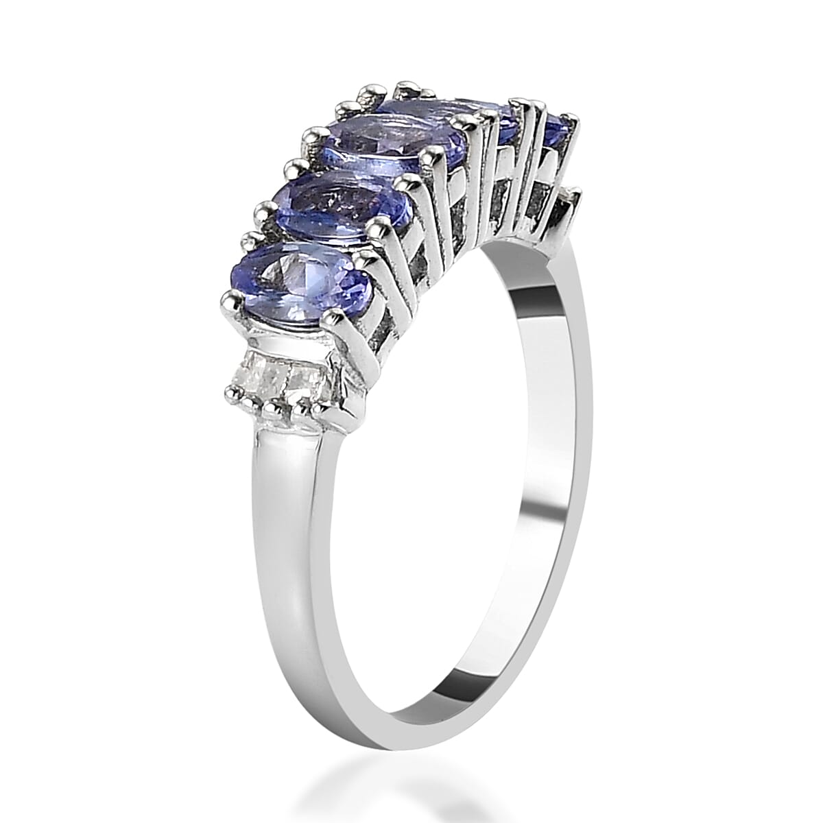 Tanzanite and Diamond 5 Stone Ring in Platinum Over Sterling Silver (Size 7.0) 1.15 ctw image number 3