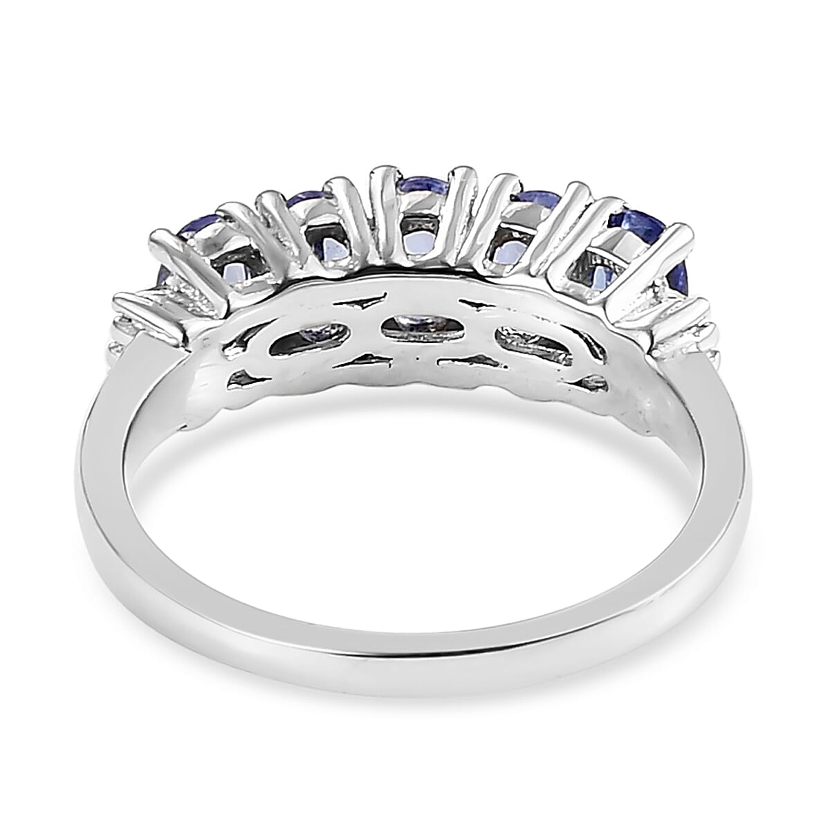 Tanzanite and Diamond 5 Stone Ring in Platinum Over Sterling Silver (Size 7.0) 1.15 ctw image number 4