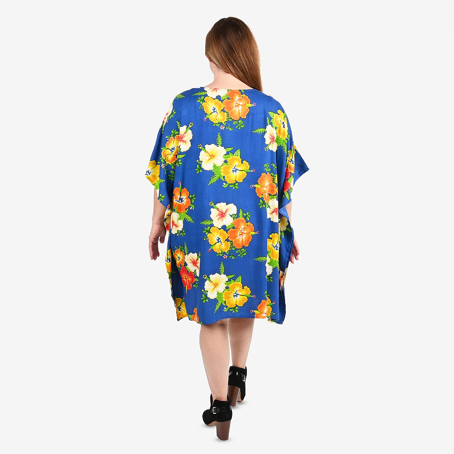 Tamsy Blue Floral Pattern Kaftan - One Size Fits Most