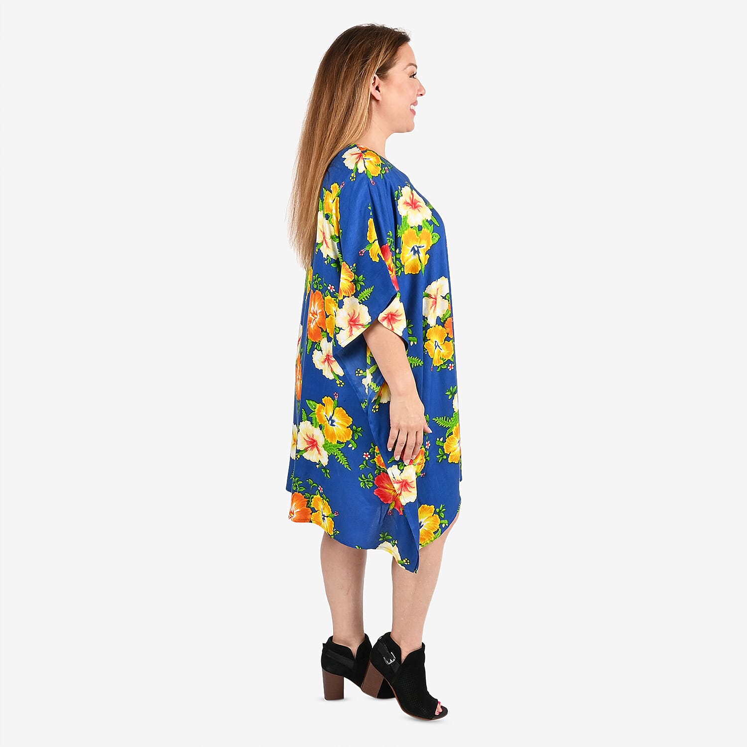 Tamsy Blue Floral Pattern Kaftan - One Size Fits Most
