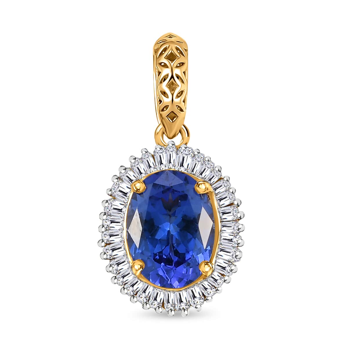 Mirage Collection 22K Yellow Gold AAAA Tanzanite and E-F VS2 Diamond Halo Pendant 1.50 ctw image number 0