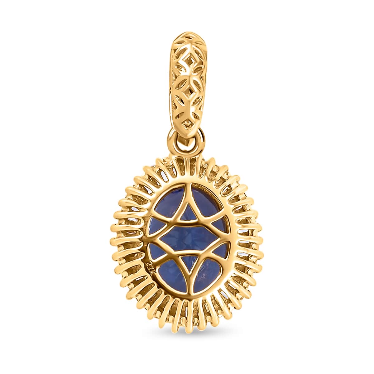 Mirage Collection 22K Yellow Gold AAAA Tanzanite and E-F VS2 Diamond Halo Pendant 1.50 ctw image number 4