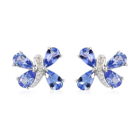 Tanzanite and Natural White Zircon Dragonfly Stud Earrings in Platinum Over Sterling Silver 1.65 ctw image number 0