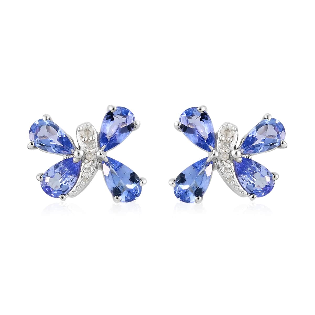 Tanzanite and Natural White Zircon Dragonfly Stud Earrings in Platinum Over Sterling Silver 1.65 ctw image number 0