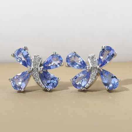 Tanzanite and Natural White Zircon Dragonfly Stud Earrings in Platinum Over Sterling Silver 1.65 ctw image number 1