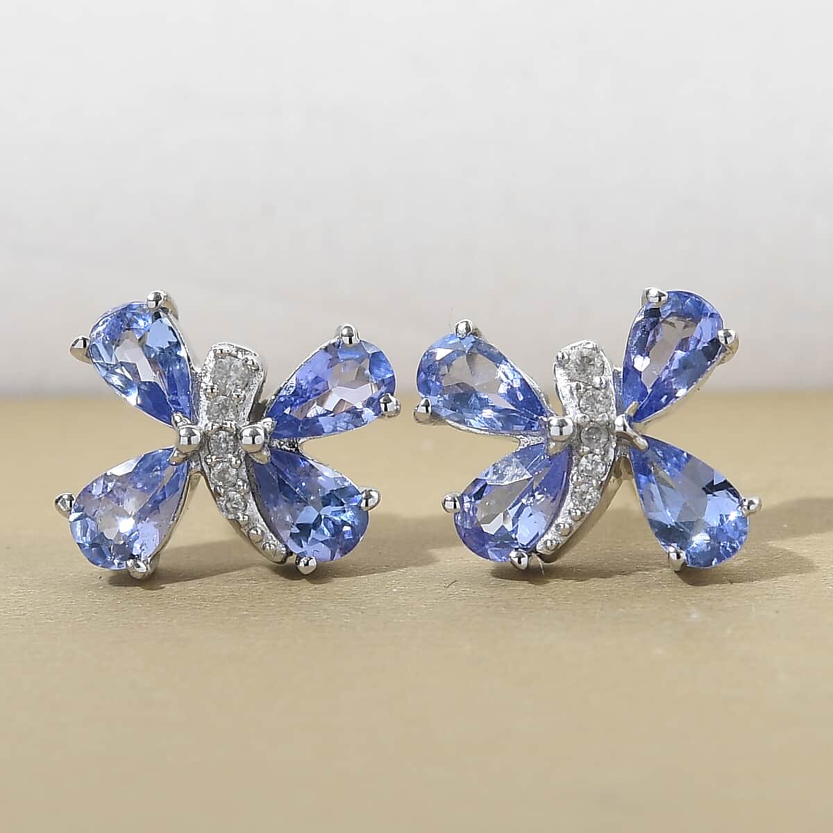 Tanzanite and Natural White Zircon Dragonfly Stud Earrings in Platinum Over Sterling Silver 1.65 ctw image number 1