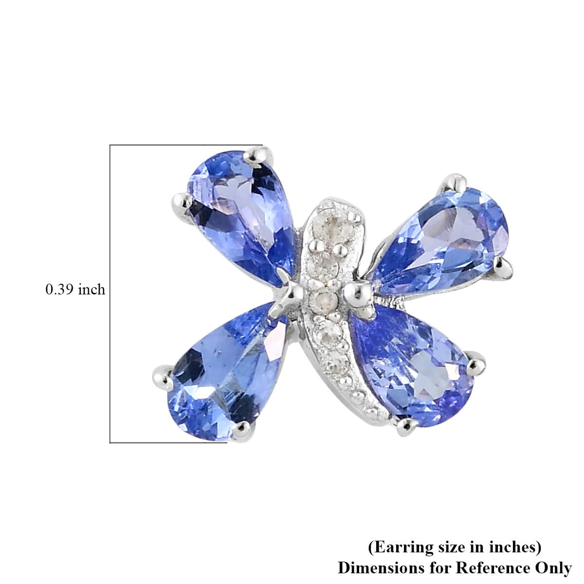 Tanzanite and Natural White Zircon Dragonfly Stud Earrings in Platinum Over Sterling Silver 1.65 ctw image number 4