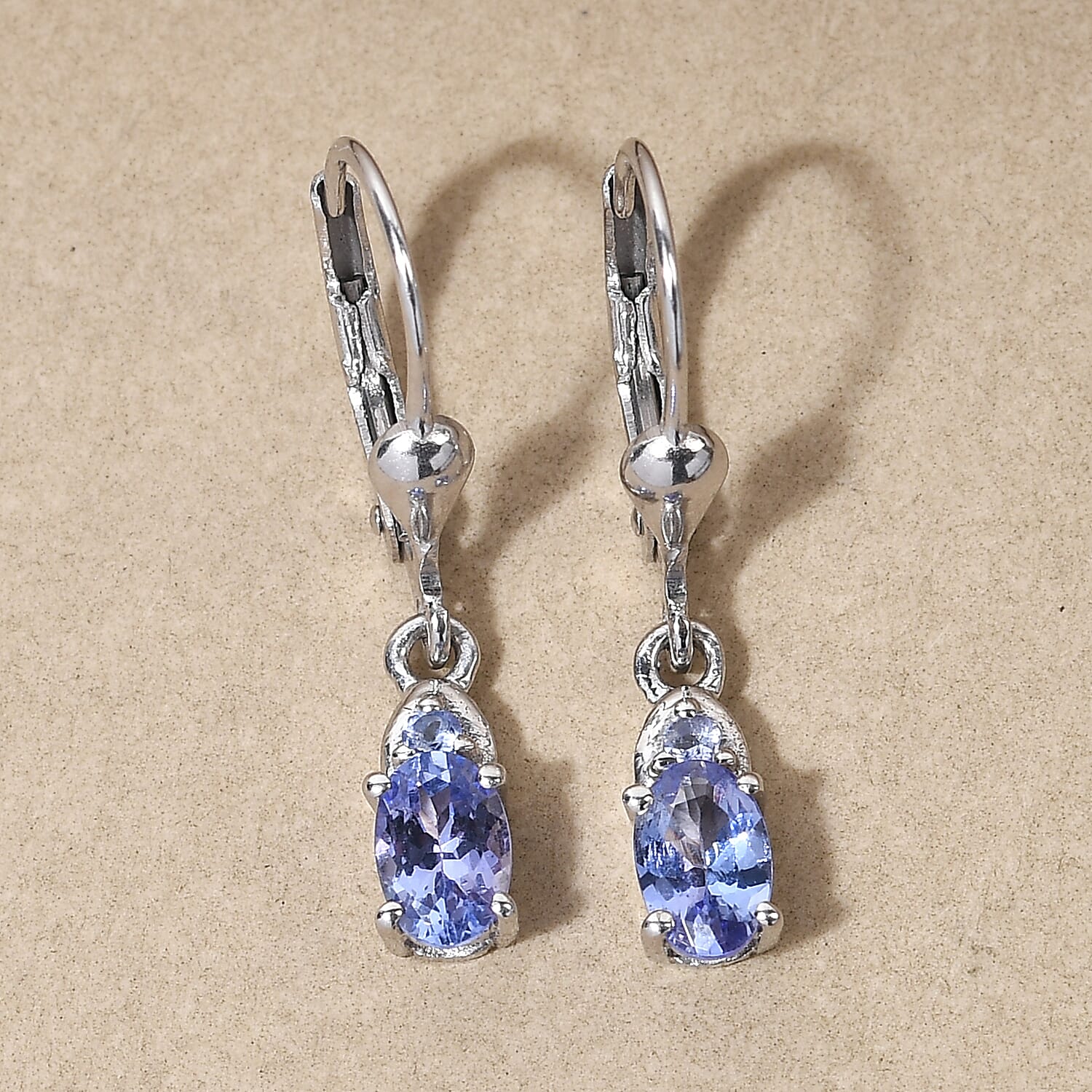 Tanzanite Drop Lever Back Earrings in Platinum Over Sterling Silver 0.90 ctw