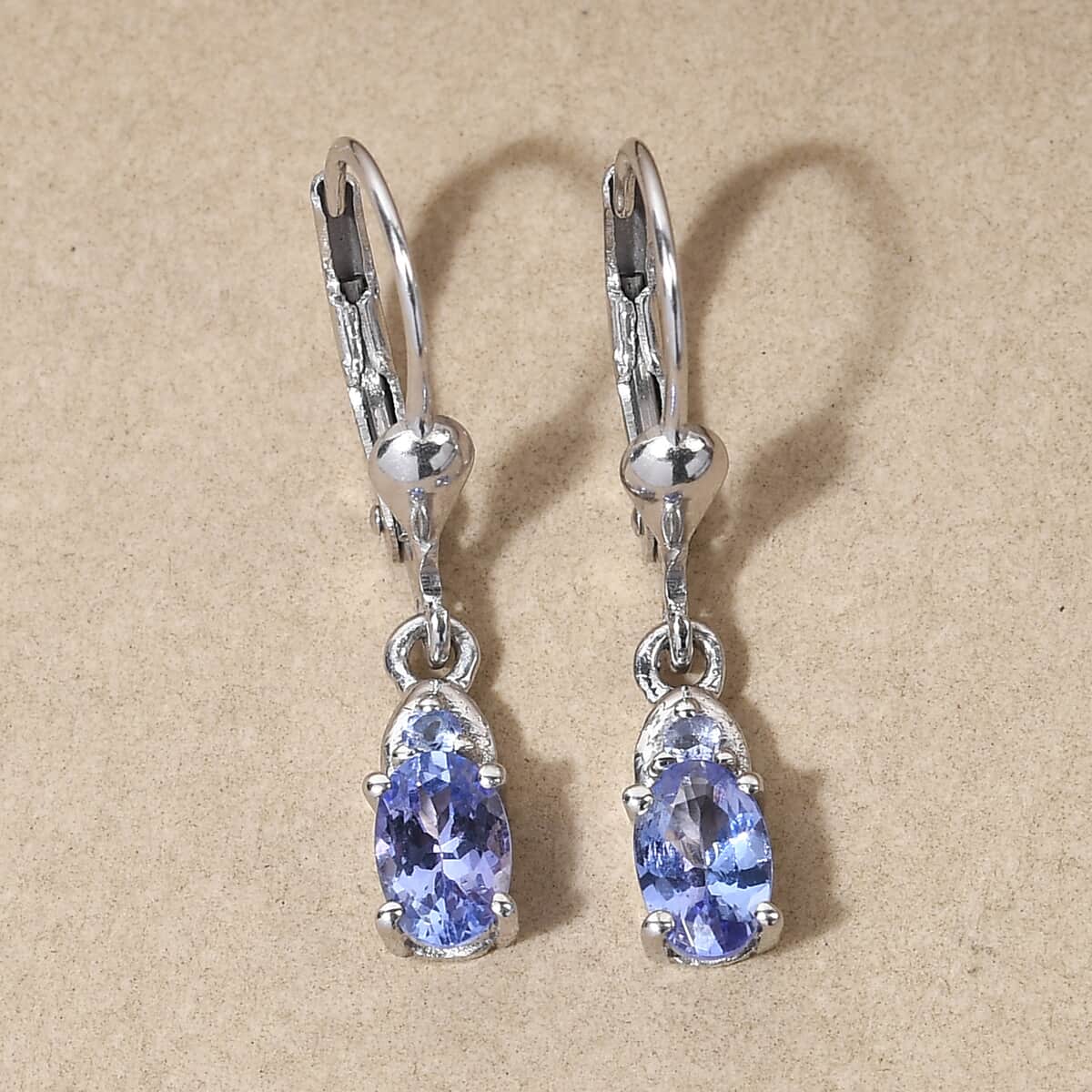 Tanzanite Drop Lever Back Earrings in Platinum Over Sterling Silver 0.90 ctw image number 1