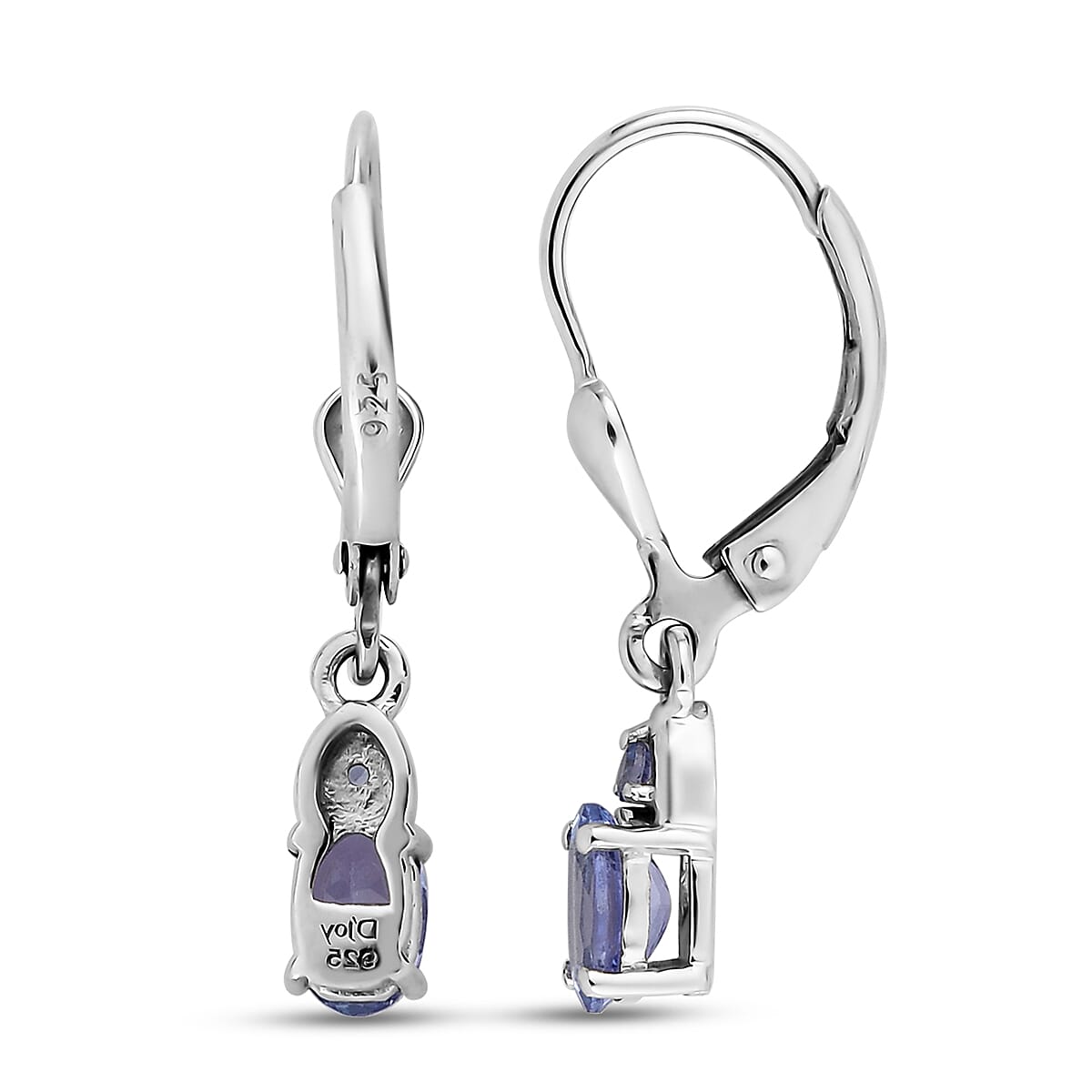 Tanzanite Drop Lever Back Earrings in Platinum Over Sterling Silver 0.90 ctw