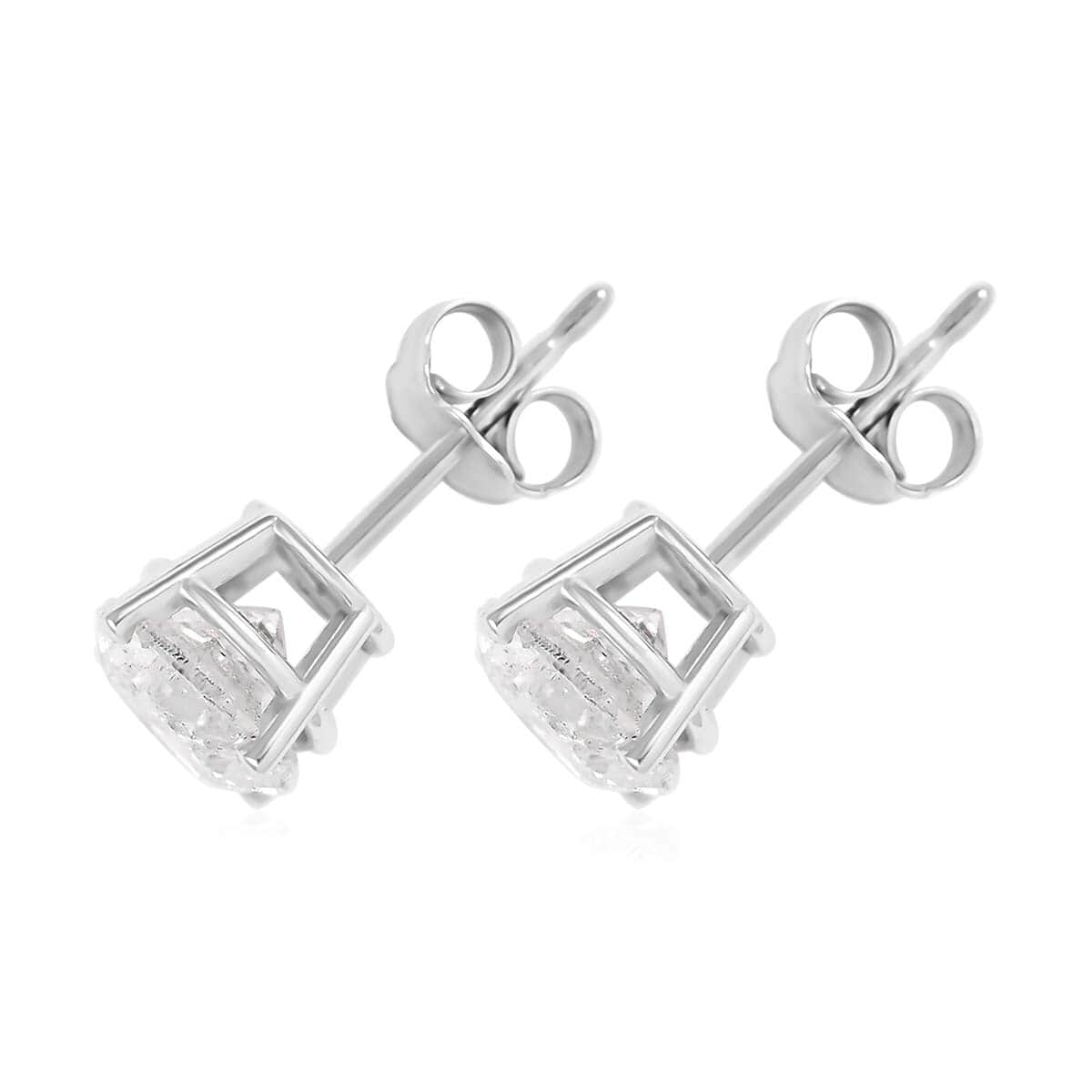 14K White Gold G-H I1 Diamond Solitaire Stud Earrings 2.00 ctw image number 3