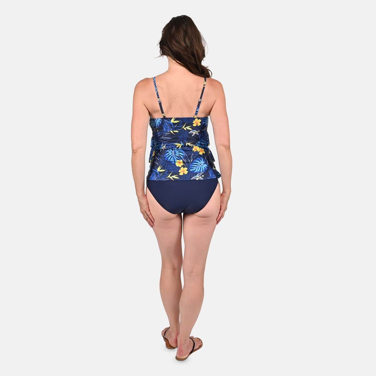 TAMSY Navy Tropical Print Triple Tier Tankini - L image number 1