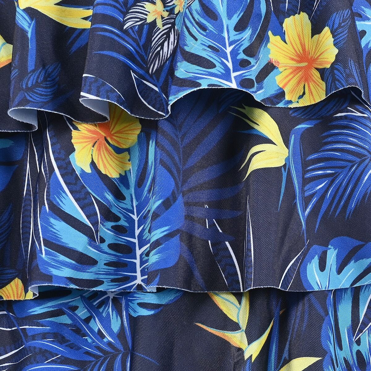 Nicole Miller Navy Tropical Print Triple Tier Tankini - L